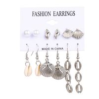 6 Pairs Beach Geometric Alloy Plating Artificial Pearls Shell Women's Earrings sku image 1