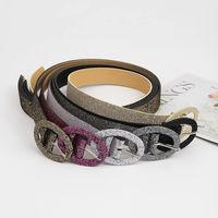 Retro Solid Color Pu Leather Alloy Sequins Women's Leather Belts main image 4