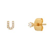 Fashion Letter Sterling Silver Plating Zircon Ear Studs 1 Pair sku image 7