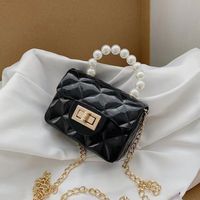 Women's Mini All Seasons Pu Leather Solid Color Fashion Beading Square Lock Clasp Handbag sku image 2
