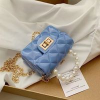 Women's Mini All Seasons Pu Leather Solid Color Fashion Beading Square Lock Clasp Handbag sku image 8