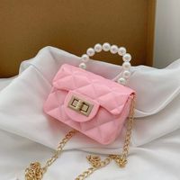Women's Mini All Seasons Pu Leather Solid Color Fashion Beading Square Lock Clasp Handbag sku image 3
