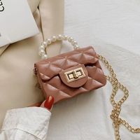 Women's Mini All Seasons Pu Leather Solid Color Fashion Beading Square Lock Clasp Handbag sku image 6