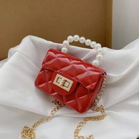 Women's Mini All Seasons Pu Leather Solid Color Fashion Beading Square Lock Clasp Handbag sku image 5
