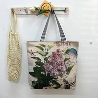 Unisex Vintage Style Cat Flower Canvas Shopping Bags sku image 1