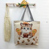 Unisex Vintage Style Cat Flower Canvas Shopping Bags sku image 11