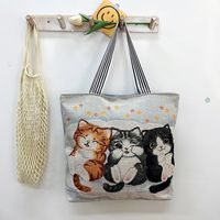 Unisex Vintage Style Cat Flower Canvas Shopping Bags sku image 4
