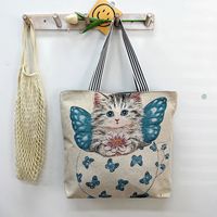 Unisex Vintage Style Cat Flower Canvas Shopping Bags sku image 3