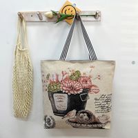 Women's Vintage Style Flower Canvas Shopping Bags sku image 12