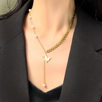 Perla Artificial Acero Titanio Chapados en oro de 18k Moda Con Cuentas Enchapado Embutido Forma De Corazón Perlas Artificiales Collar Colgante sku image 2
