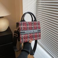 Frau Herbst Segeltuch Gitter Vintage-stil Quadrat Reißverschluss Handtasche main image 3