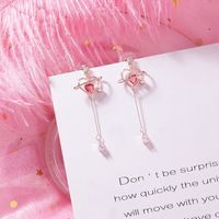 925 Silver Needle Love Zircon Drop Earrings Cute Temperament Long Heart-shaped Earring Earrings sku image 5