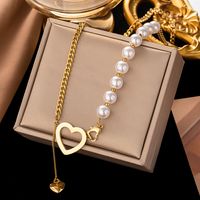 Perla Artificial Acero Titanio Chapados en oro de 18k Moda Con Cuentas Enchapado Embutido Forma De Corazón Perlas Artificiales Collar Colgante sku image 5
