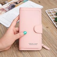 Women's Solid Color Pu Leather Metal Button Zipper Wallets sku image 7