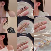1 Pair Sweet Heart Shape Flower Bow Knot Artificial Pearl Alloy Rhinestone Inlay Artificial Gemstones Women's Earrings main image 5