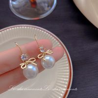 1 Pair Sweet Heart Shape Flower Bow Knot Artificial Pearl Alloy Rhinestone Inlay Artificial Gemstones Women's Earrings sku image 40
