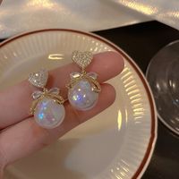 1 Pair Sweet Heart Shape Flower Bow Knot Artificial Pearl Alloy Rhinestone Inlay Artificial Gemstones Women's Earrings sku image 44