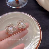 1 Pair Sweet Heart Shape Flower Bow Knot Artificial Pearl Alloy Rhinestone Inlay Artificial Gemstones Women's Earrings sku image 37