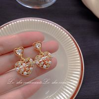 1 Pair Sweet Heart Shape Flower Bow Knot Artificial Pearl Alloy Rhinestone Inlay Artificial Gemstones Women's Earrings sku image 25