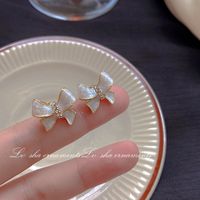 1 Pair Sweet Heart Shape Flower Bow Knot Artificial Pearl Alloy Rhinestone Inlay Artificial Gemstones Women's Earrings sku image 6