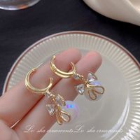 1 Pair Sweet Heart Shape Flower Bow Knot Artificial Pearl Alloy Rhinestone Inlay Artificial Gemstones Women's Earrings main image 3