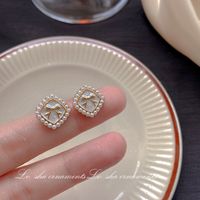 1 Pair Sweet Heart Shape Flower Bow Knot Artificial Pearl Alloy Rhinestone Inlay Artificial Gemstones Women's Earrings sku image 7