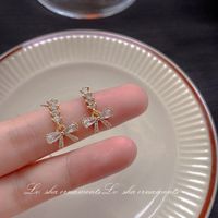 1 Pair Sweet Heart Shape Flower Bow Knot Artificial Pearl Alloy Rhinestone Inlay Artificial Gemstones Women's Earrings sku image 32