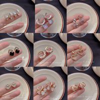1 Pair Sweet Heart Shape Flower Bow Knot Artificial Pearl Alloy Rhinestone Inlay Artificial Gemstones Women's Earrings main image 4