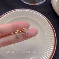 1 Pair Sweet Heart Shape Flower Bow Knot Artificial Pearl Alloy Rhinestone Inlay Artificial Gemstones Women's Earrings sku image 11
