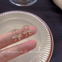 1 Pair Sweet Heart Shape Flower Bow Knot Artificial Pearl Alloy Rhinestone Inlay Artificial Gemstones Women's Earrings sku image 27