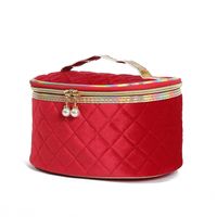 Women's Medium All Seasons Gold Velvet Stitching Lingge Vintage Style Oval Zipper Cosmetic Bag main image 4