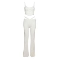 Women's British Style Solid Color Spandex Polyester Patchwork Hollow Out Pants Sets sku image 2