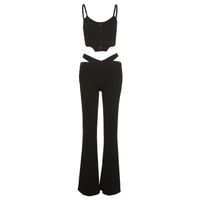 Women's British Style Solid Color Spandex Polyester Patchwork Hollow Out Pants Sets sku image 13