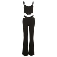Women's British Style Solid Color Spandex Polyester Patchwork Hollow Out Pants Sets sku image 14