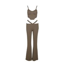 Women's British Style Solid Color Spandex Polyester Patchwork Hollow Out Pants Sets sku image 4