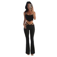 Women's British Style Solid Color Spandex Polyester Patchwork Hollow Out Pants Sets main image 2