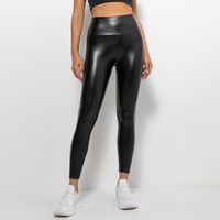 Fashion Solid Color Pu Polyester Active Bottoms Skinny Pants main image 3
