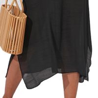 Frau Sommerkleid Mode V-ausschnitt Patchwork Rippstrick Rückenfrei Ärmellos Einfarbig Midi-kleid Täglich main image 5