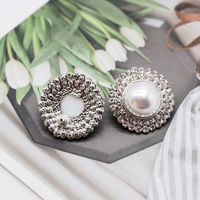 White Pearl Gemstone Diamond 925 Silver Stud Earrings Nhom151369 sku image 1