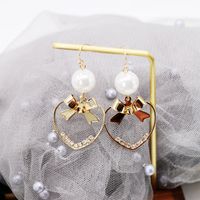 Openwork Bow Love Beads Metal Earrings Nhom129474 sku image 3