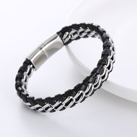 1 Piece Simple Style Geometric Stainless Steel Leather Patchwork Men's Bracelets main image 5