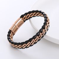 1 Piece Simple Style Geometric Stainless Steel Leather Patchwork Men's Bracelets main image 3