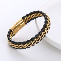 1 Piece Simple Style Geometric Stainless Steel Leather Patchwork Men's Bracelets main image 6