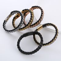1 Piece Simple Style Geometric Stainless Steel Leather Patchwork Men's Bracelets main image 4