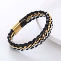 1 Piece Simple Style Geometric Stainless Steel Leather Patchwork Men's Bracelets sku image 3