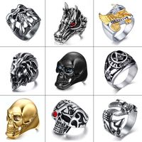 Simple Style Skull Eagle Titanium Steel Polishing Plating Inlay Zircon Men's Rings main image 5
