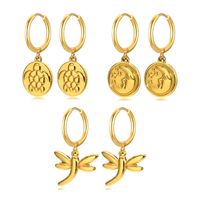 Simple Style Tortoise Round Dragonfly Stainless Steel Plating Drop Earrings 1 Pair main image 2