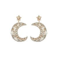 1 Pair Elegant Luxurious Queen Moon Inlay Alloy Rhinestones Pearl Drop Earrings main image 3