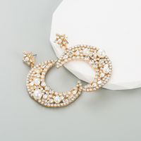 1 Pair Elegant Luxurious Queen Moon Inlay Alloy Rhinestones Pearl Drop Earrings main image 5
