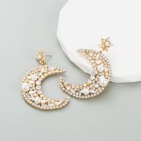 1 Pair Elegant Luxurious Queen Moon Inlay Alloy Rhinestones Pearl Drop Earrings main image 4